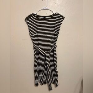 Talbots Petite Brown White Striped Cotton Tie Waist Dress Button Shoulder P